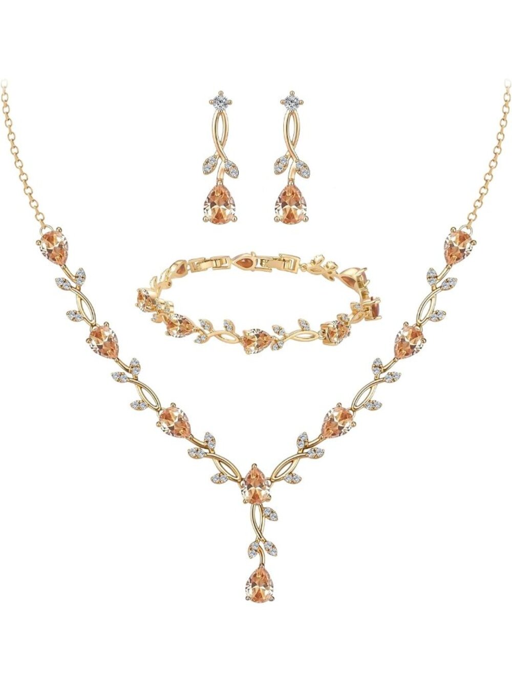 Elegant Teardrop CZ Crystal Jewelry Set for Women - Bridal Necklace, Earrings